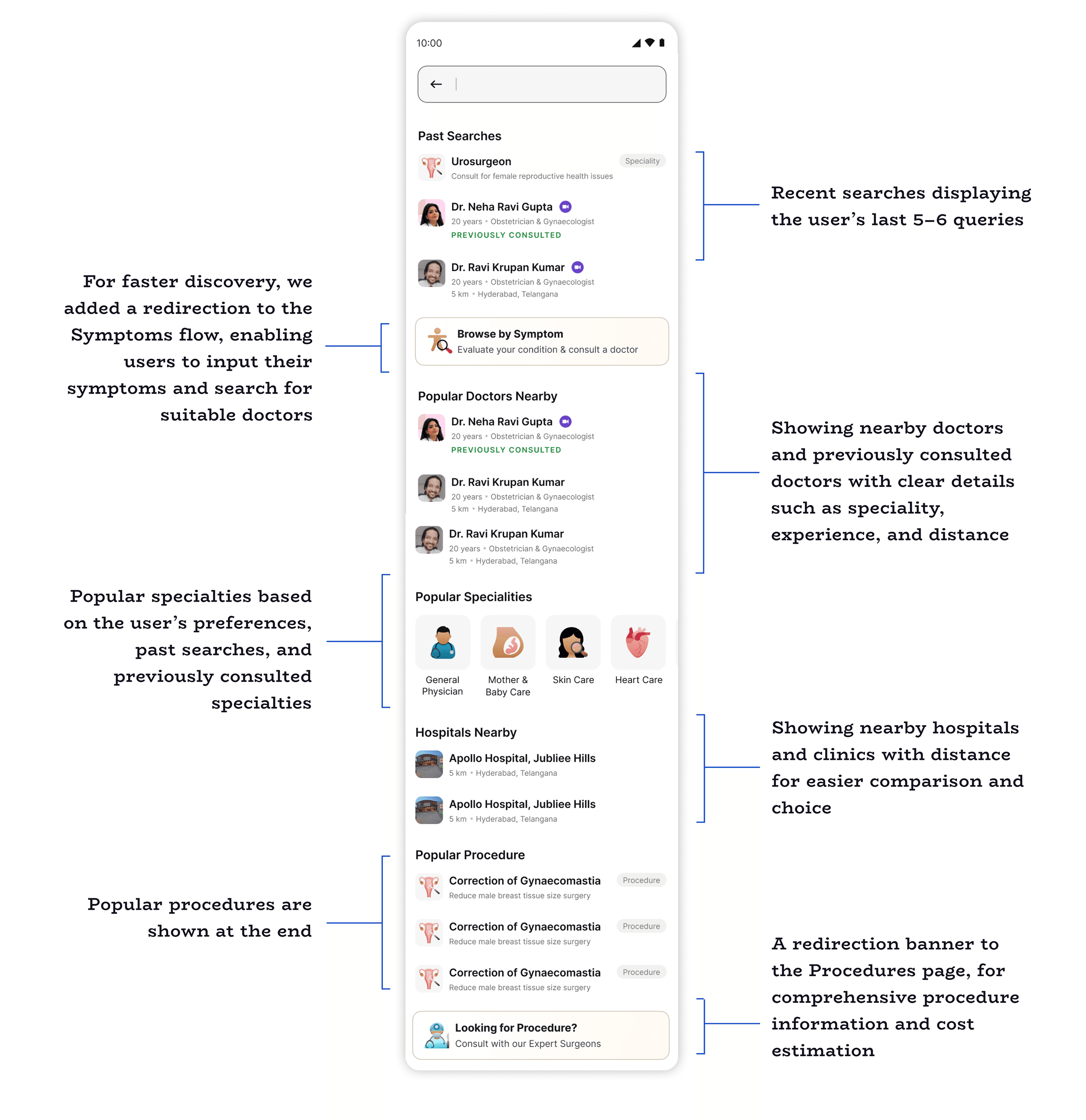 Search landing page for a repeat user