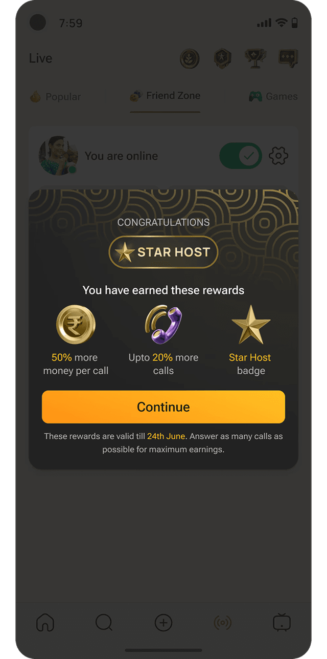 Star Host congratulations popup