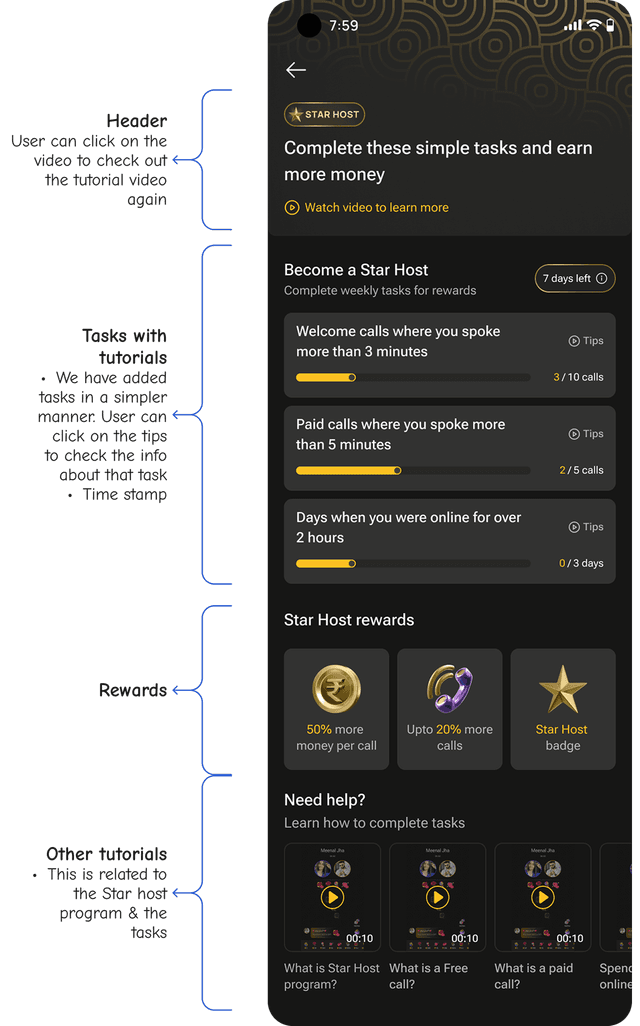 Star Host landing page with tasks, tutorials, and rewards